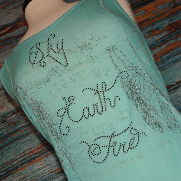 Sky Earth & Fire Teal Shirt Burning Tank M - Picture 4 of 5